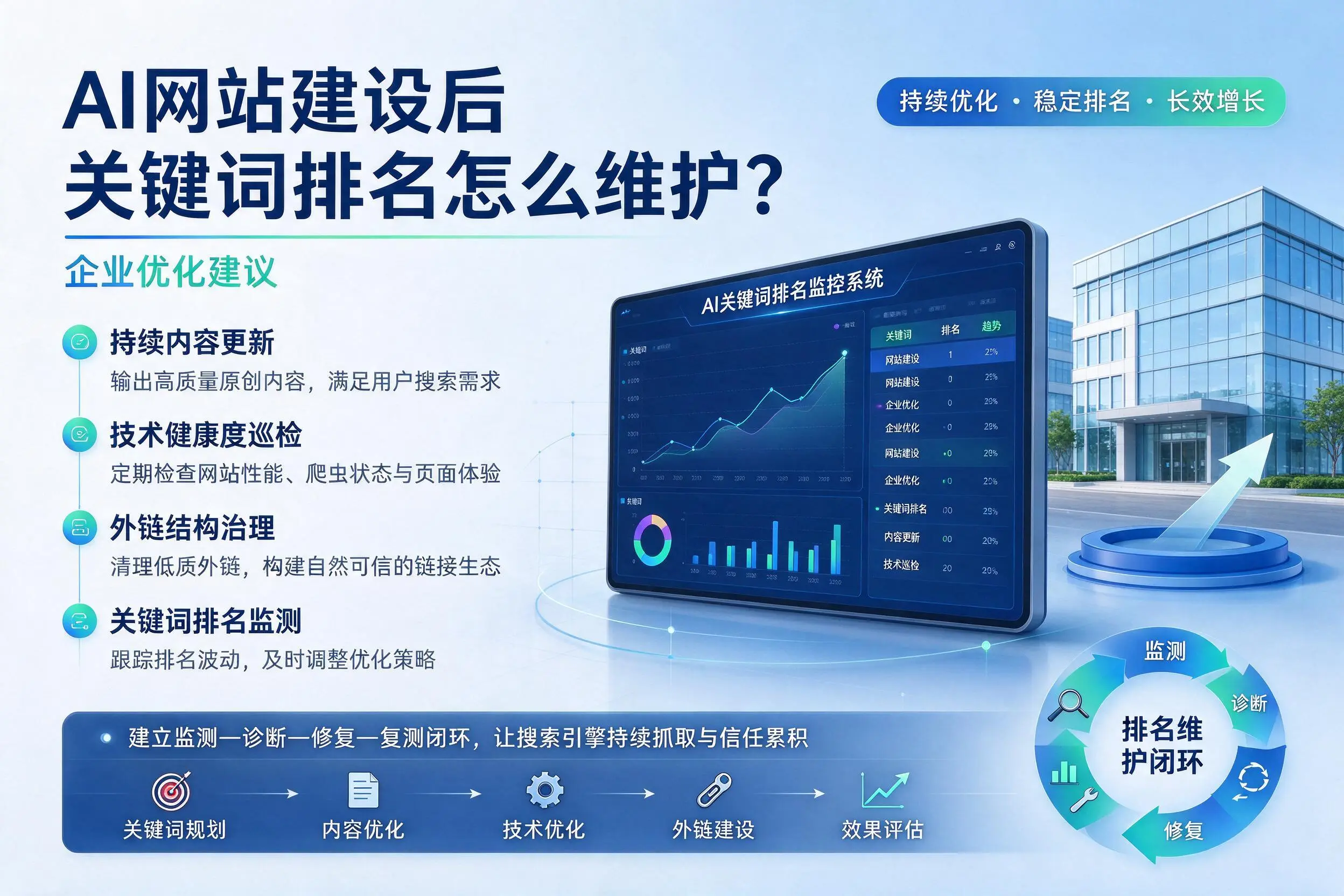 AI网站建设后关键词排名怎么维护？吉林企业优化建议