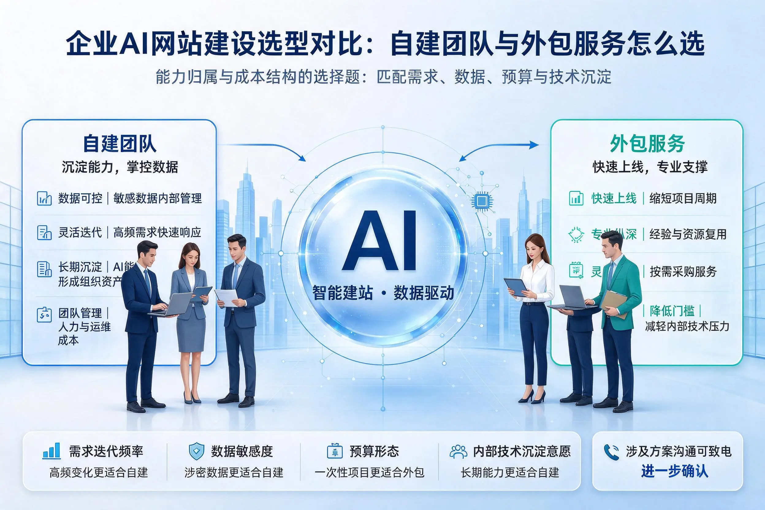 吉林企业AI网站建设选型对比：自建团队与外包服务怎么选